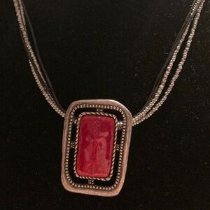 Elegant Red and Silver Pendant Necklace